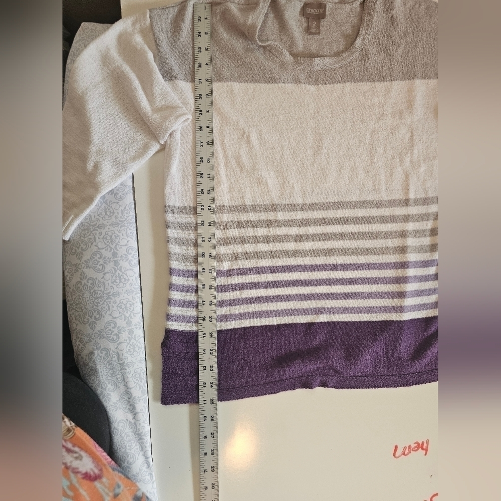 Chicos Women's Sweater Light Weight Gray, White Purple Size 2 12-14 EUC - Picture 10 of 12
